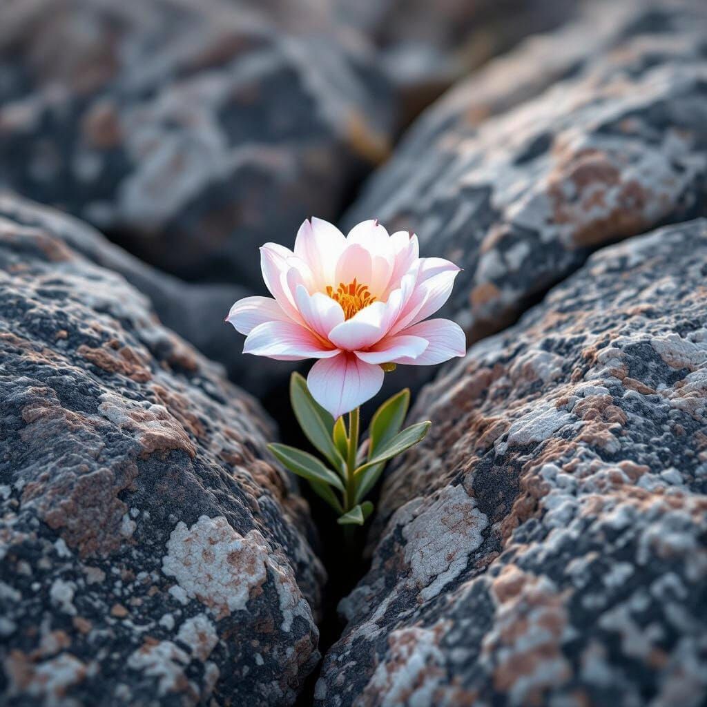 Delicate Flower in Harsh Landscape: Ansel Adams Style
