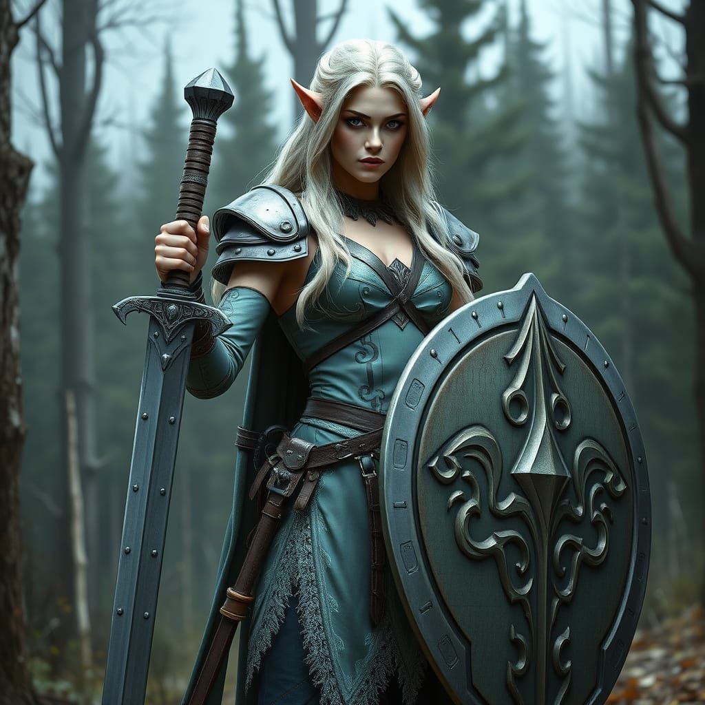 Elegant Elven Warrior in Forest Attire