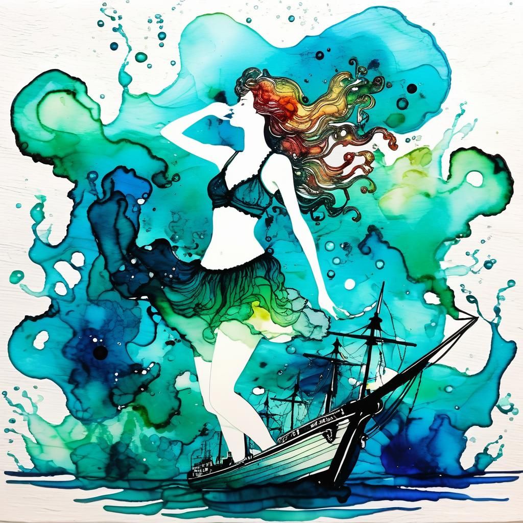 Surreal Sirens Lure Sailors: An Alcohol Ink Fantasy