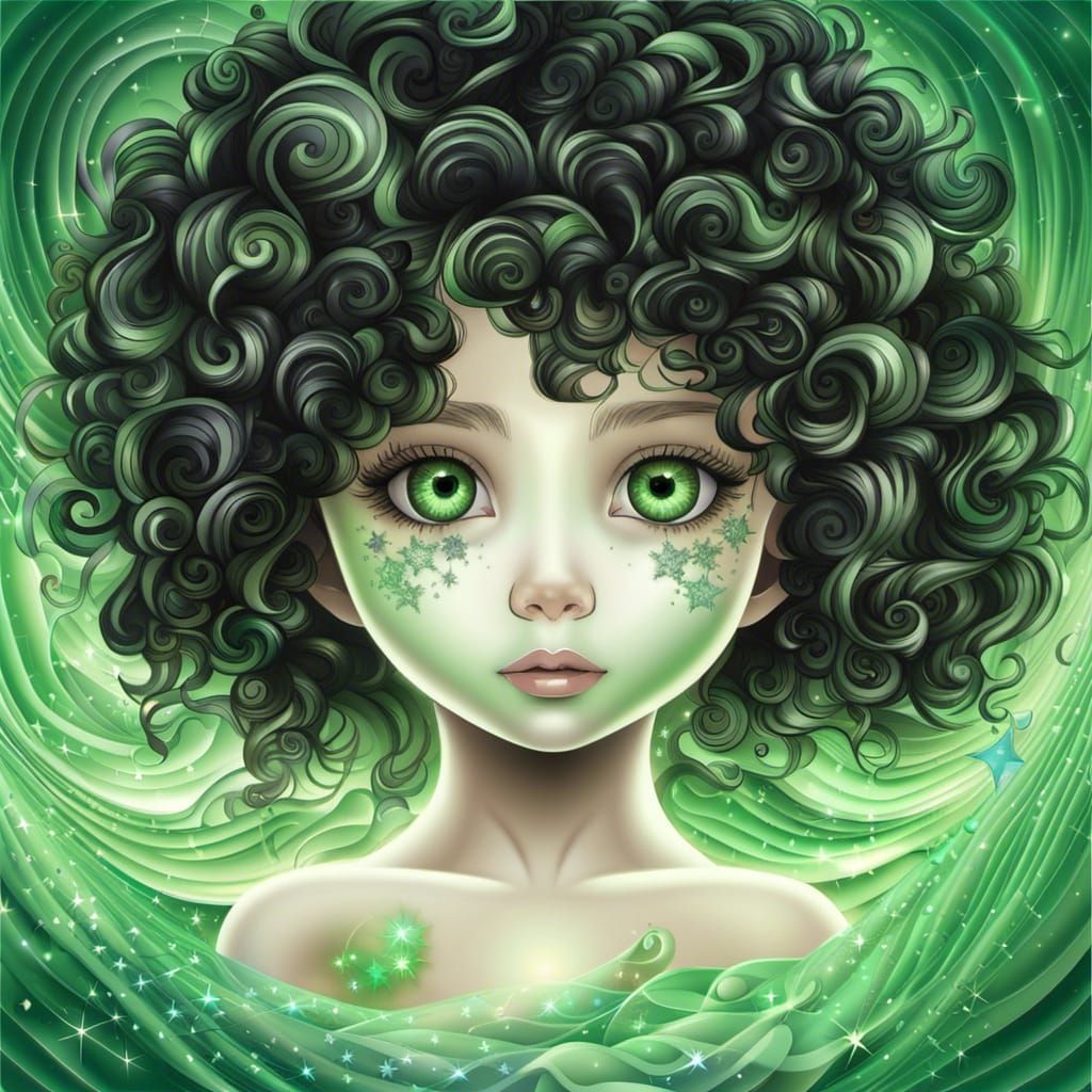 Cute Girl Portrait with Ghost Baby in Abstract Style