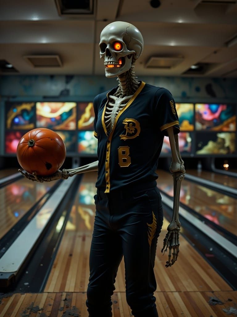 Skeleton Bowls with Pumpkin in Hyperkraximalismus Style