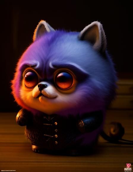 Evil Chibi Imp Bear with UV Blacklight Fur