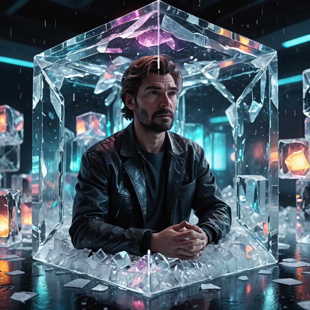 AI-Nightcafe moderator inside in an ice cube