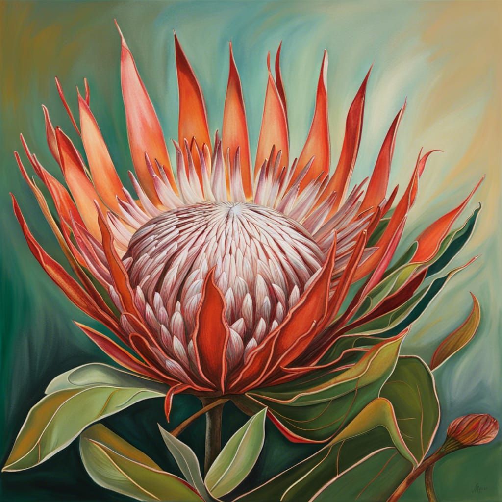 Realistic Wild Protea in Abstract Style