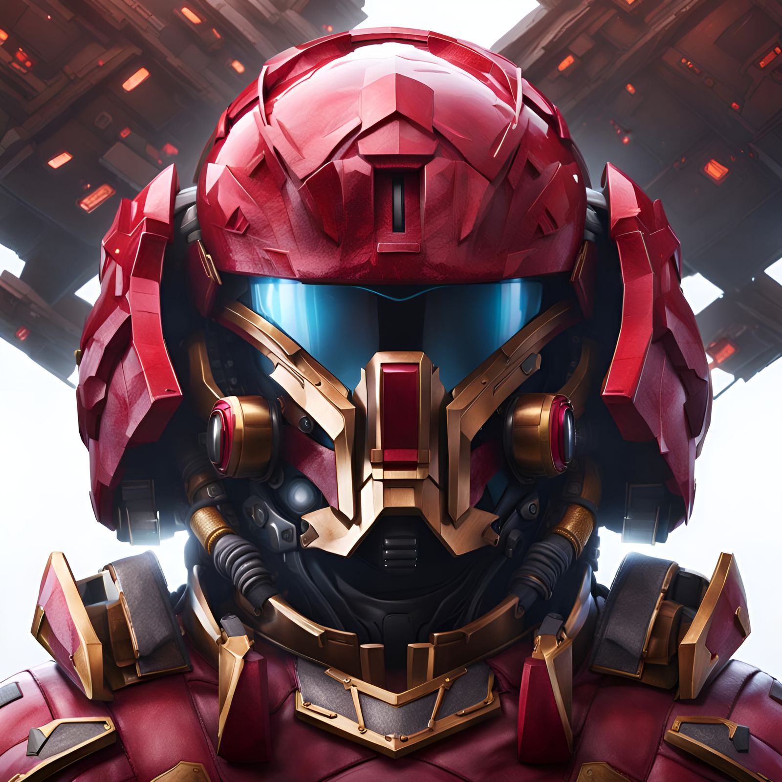 Ruby Helmet Portrait: Detailed ArtStation Style