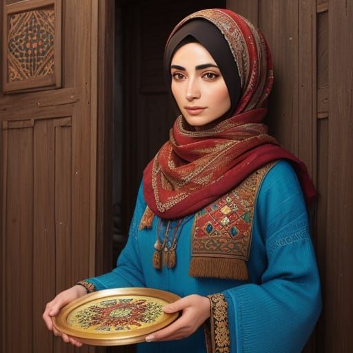 Young Woman in Doorway with Arabesque Embroidery