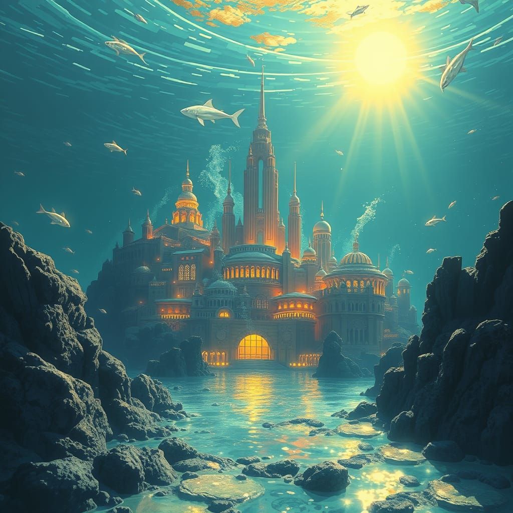 Majestic Atlantida City Shines Under Radiant Sea Creatures
