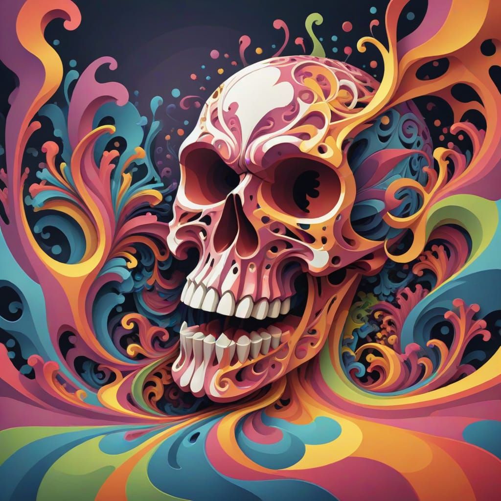 Abstract Fractal Skull with Zentangle Patterns