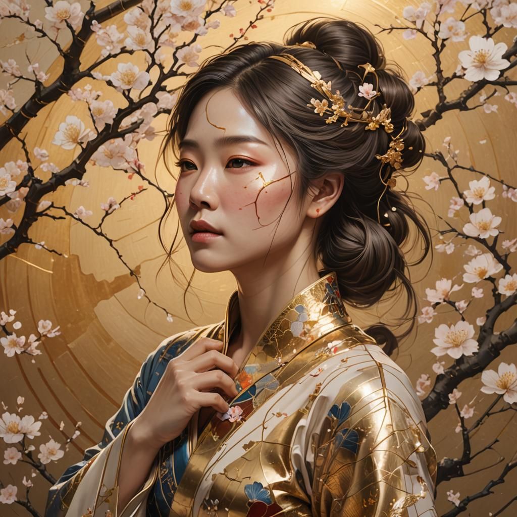Kintsugi Woman: Beauty in Flaws, Hyperrealistic Art