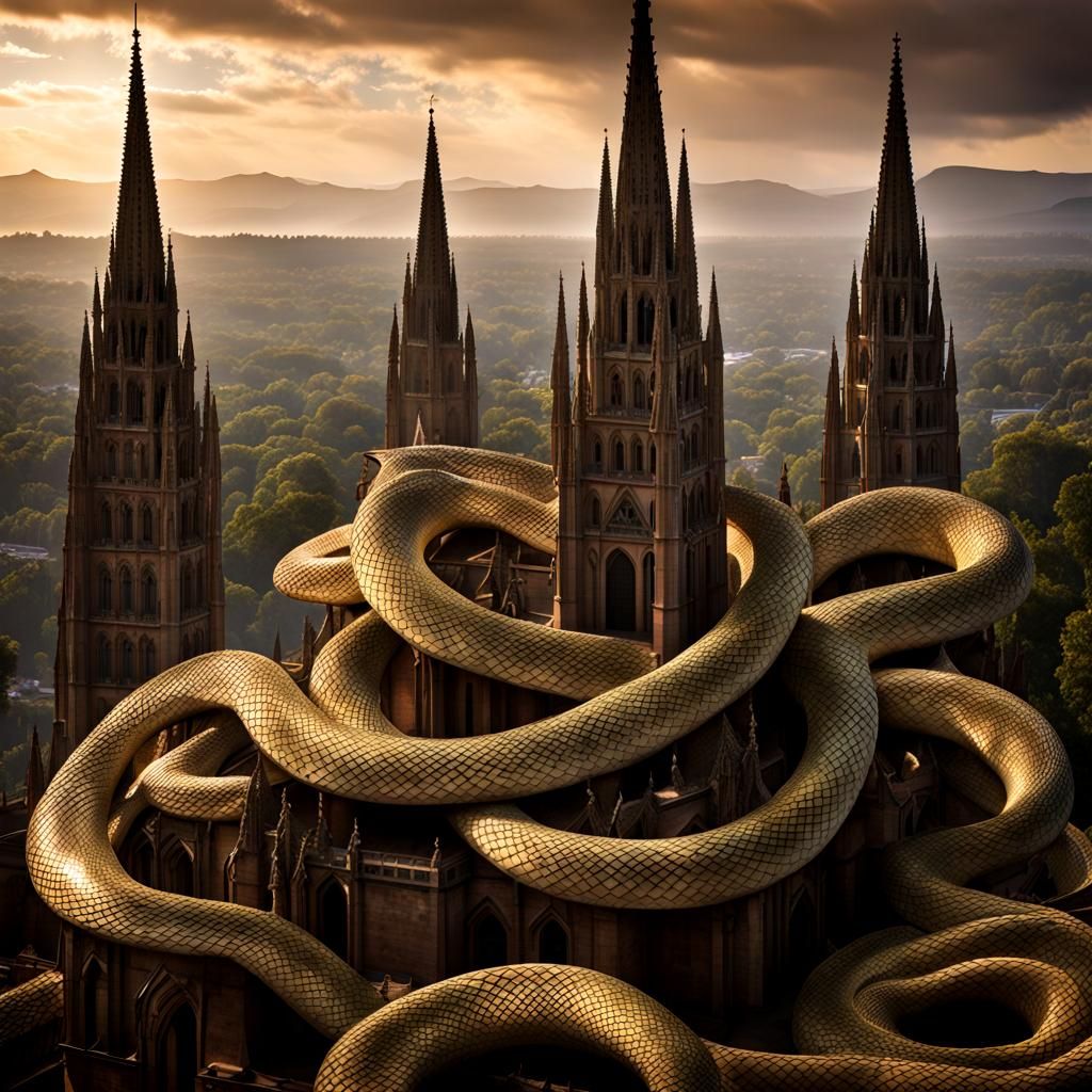 Serpents Soaring Around Shadowed Spires