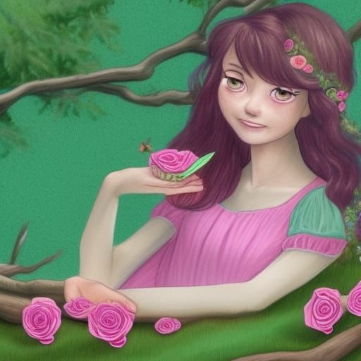 Girl Drawing Under Oak Tree: Fantasy Concept Art