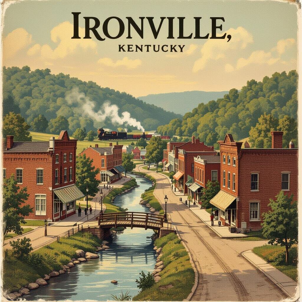 Vintage Ironville Kentucky Village Illustration