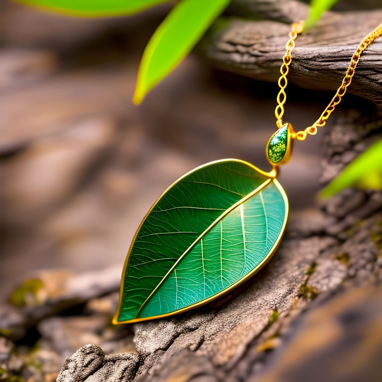 Detailed Leaf Necklace Product Photo in Warm Light