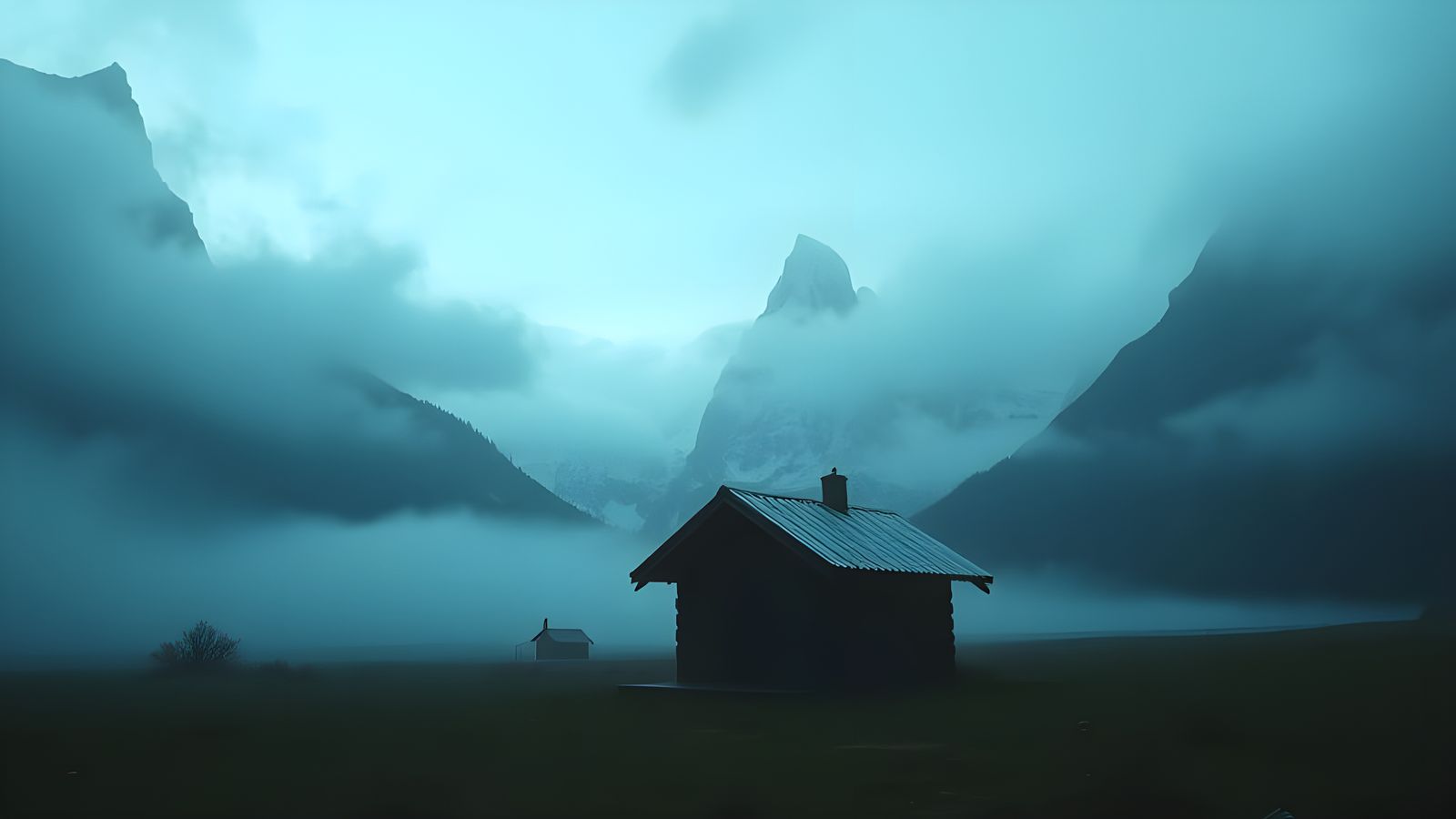 Abandoned Shed in Fog-Enshrouded Valley