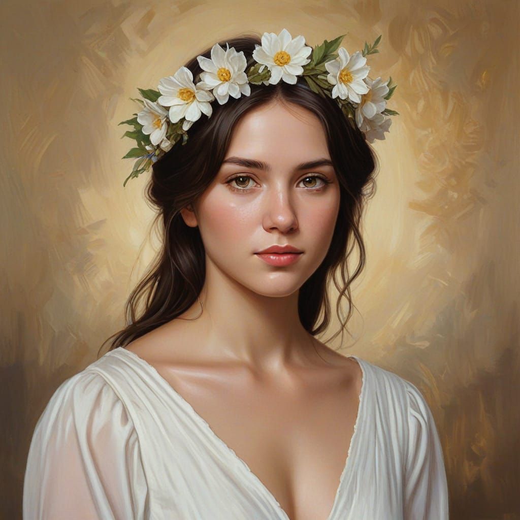 Elegant Portrait of Woman with Flower Wreath