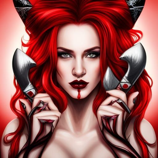 Hyperrealistic Wolf Woman with Axe and Red Hair