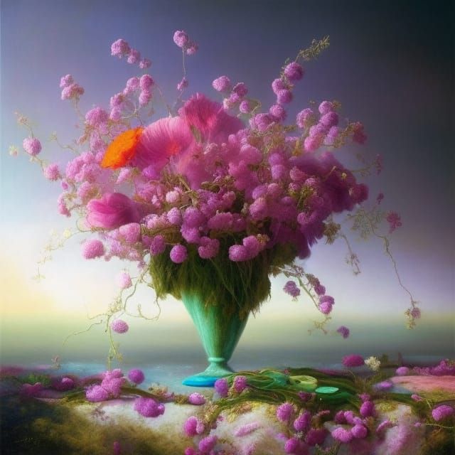 Sweet Pea in Vase: Surreal Dreamlike Painting