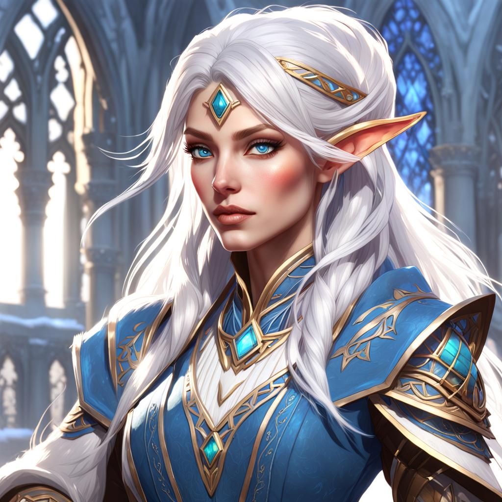 Snow Elf Spirit Bard Portrait in Art Nouveau Style