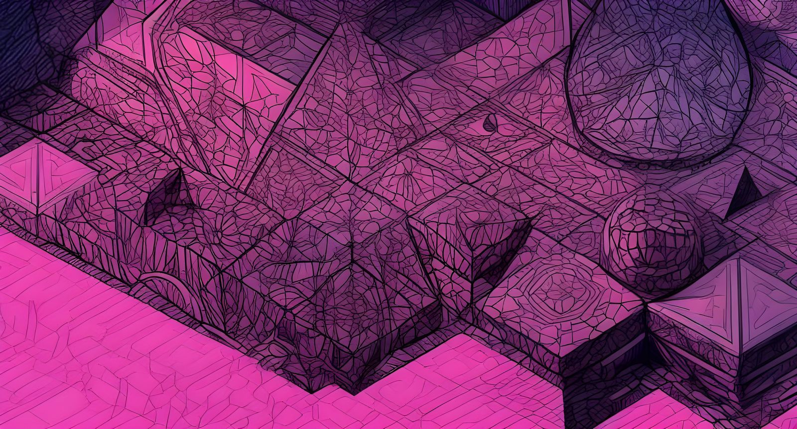 Pink and Black Stone Edifice with Evolving Patterns