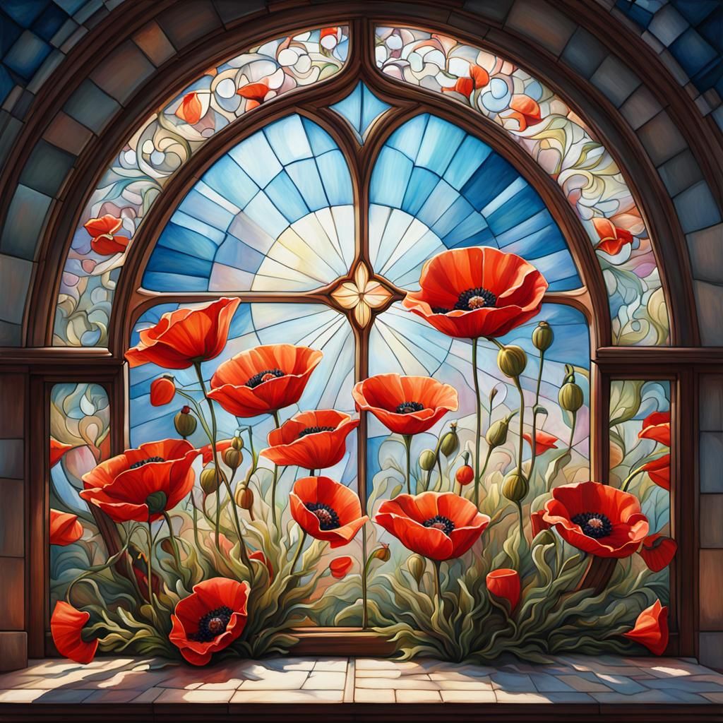 Lovely poppys in a window.