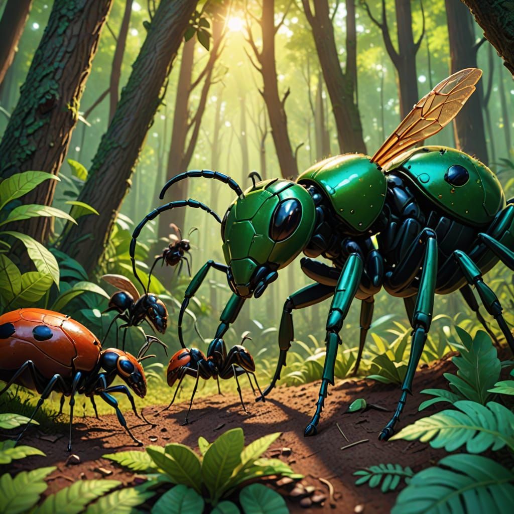 Giant Ants and Tiny Humans in Dreamlike Forest