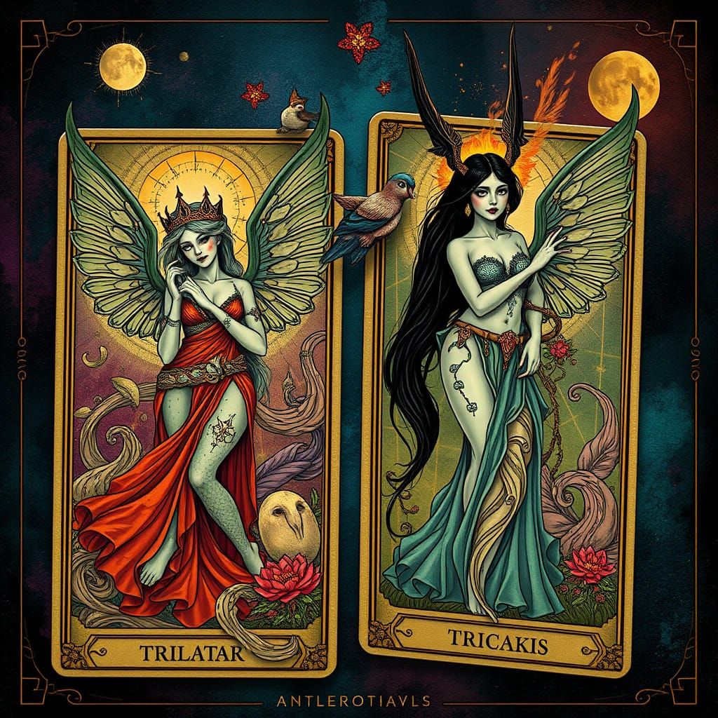 Mystical Nymphs Adorn Tarot Cards in Fantasy Realm