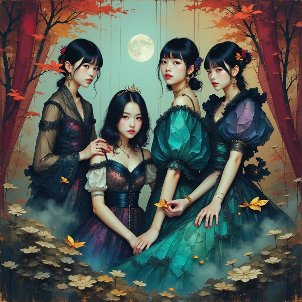 K-Pop Group Lumina in Ethereal Mystical Atmosphere