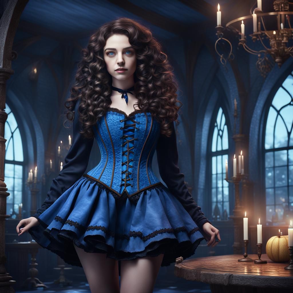 Beautiful Young Witch Casting Spells in Gothic House