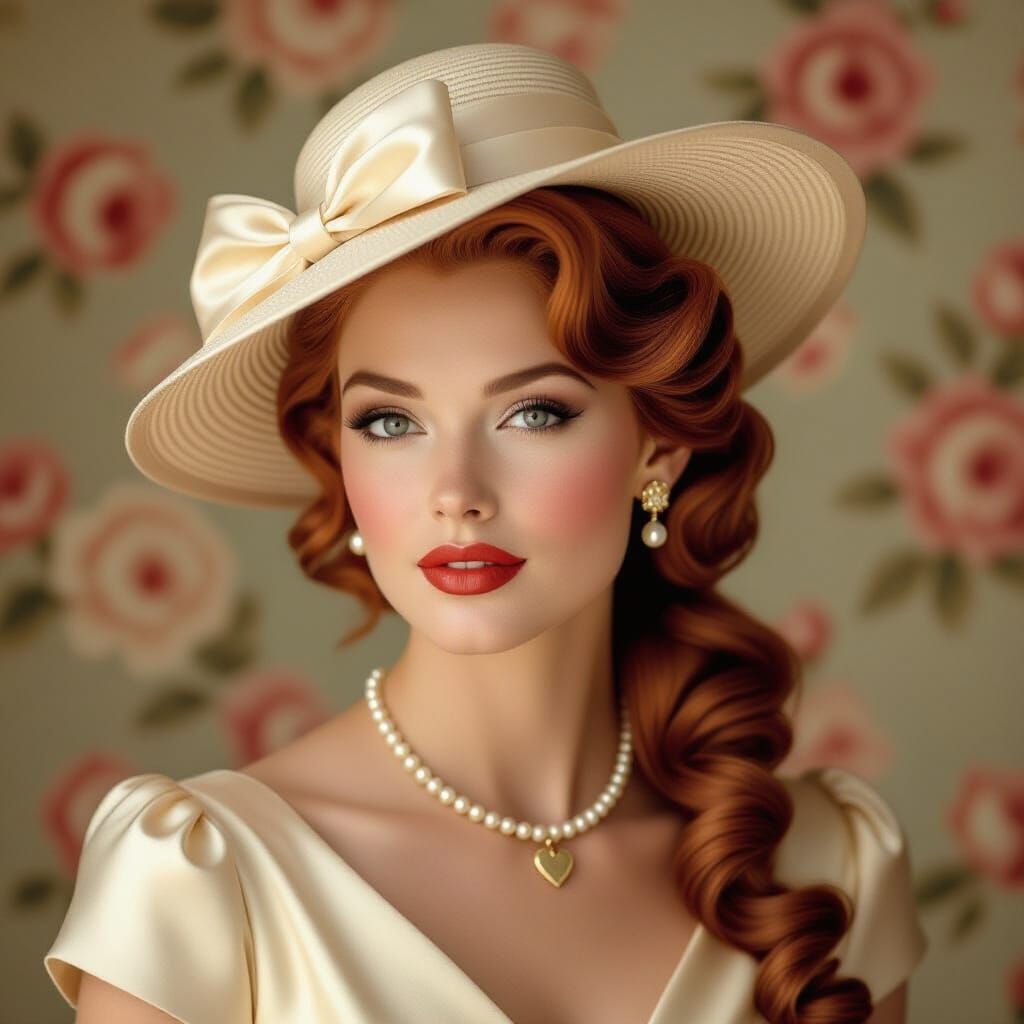 A glamorous portrait photograph of a woman with vibrant red ...
