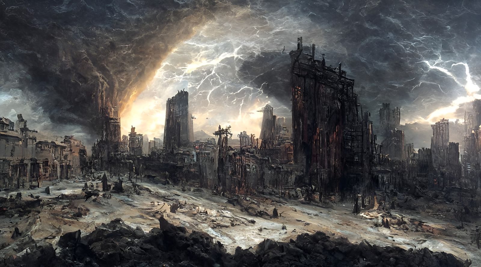 Apocalyptic Ruined Cityscape Painting