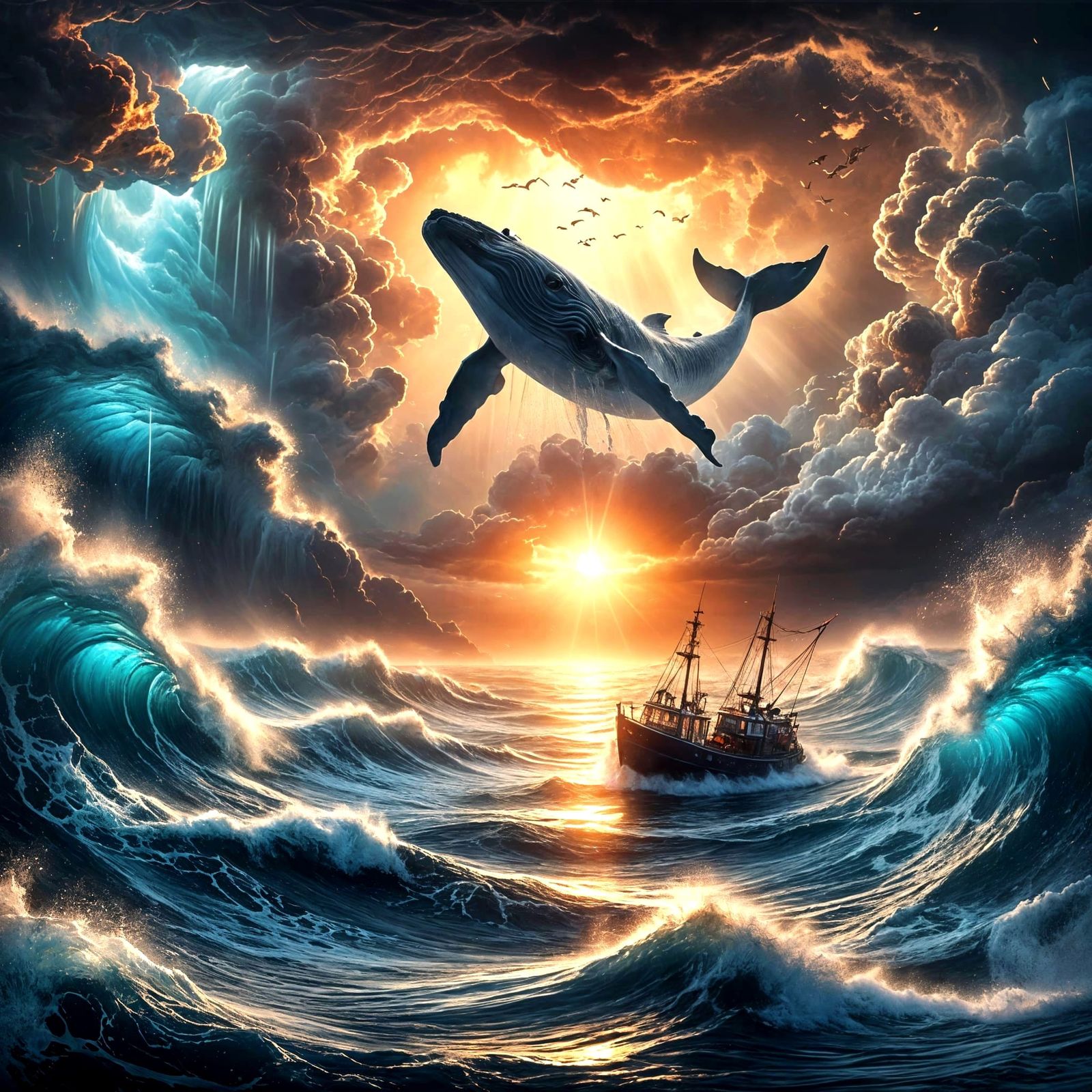 Epic Fantasy Sunset on a Stormy Ocean