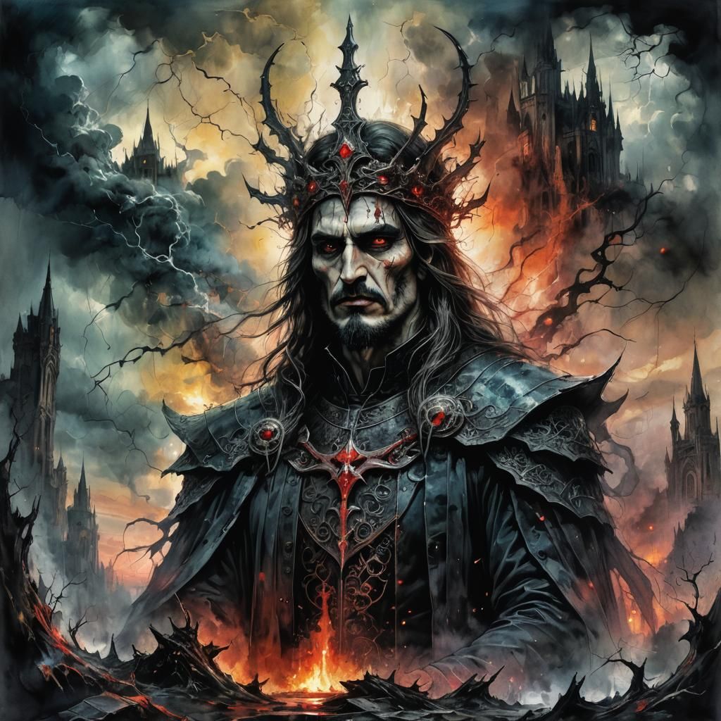 Dracula Rises from Glass Tomb in Watercolor Art