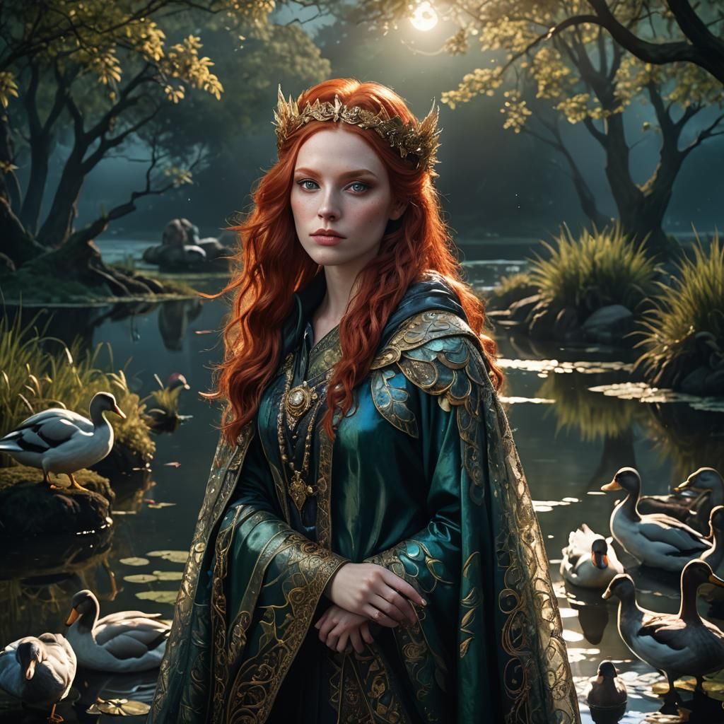 Red-Haired Girl by Dark Pond: Fantasy Concept Art