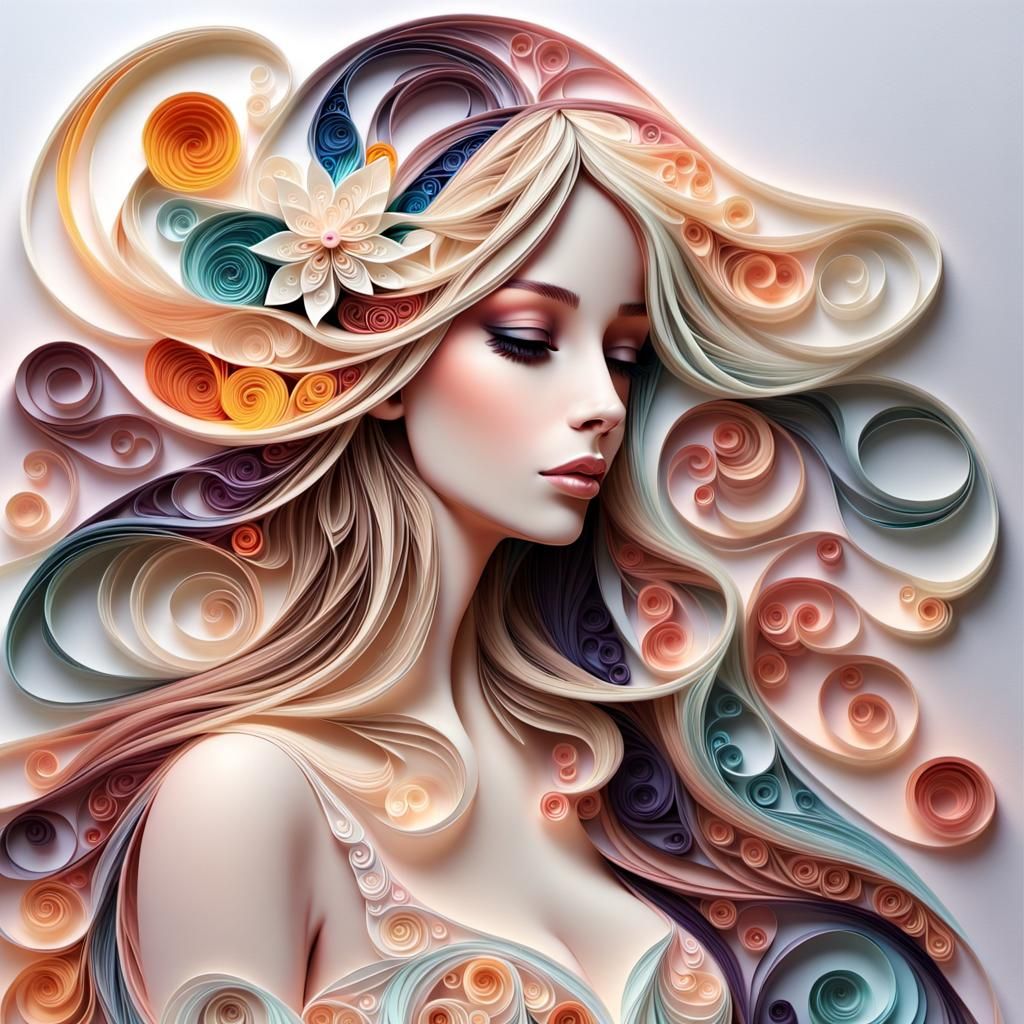 Beautiful Woman Portrait in Paper Quilling Style
