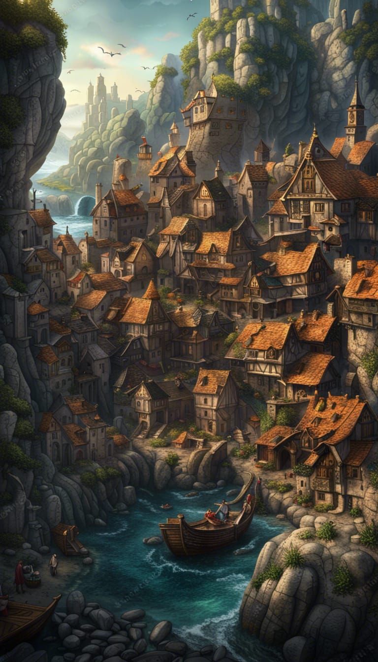 Coastal Medieval Village: Fantasy Concept Art