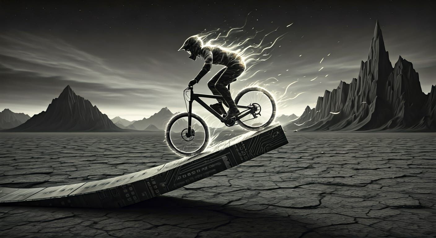 Mountain Biker Silhouette in Charcoal Style