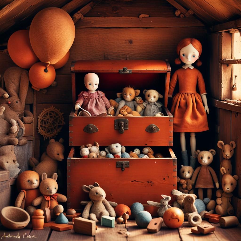 Nostalgic Doll in Toy Chest, Vintage Style