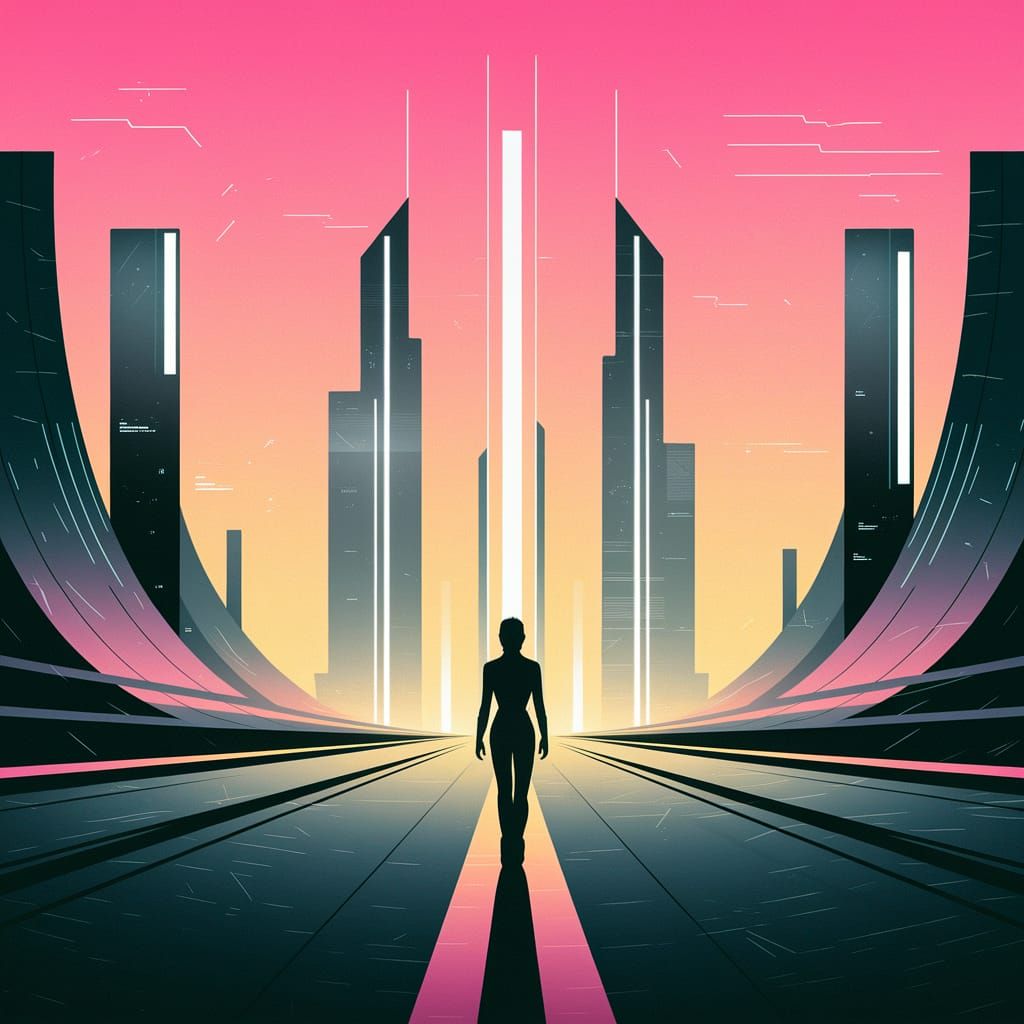 Minimalist Sci-Fi Utopia in Pink and Yellow