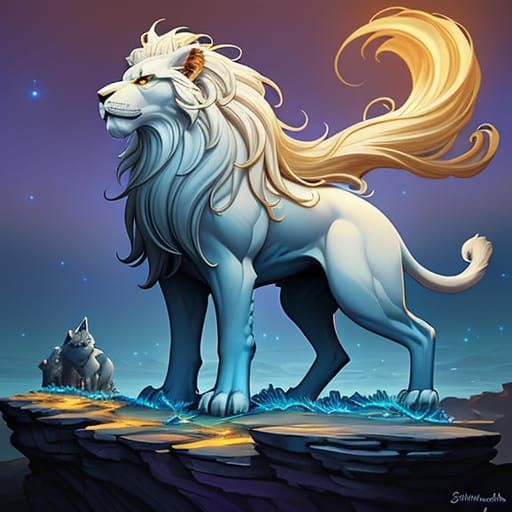 White Lion with Starlight Mane Fantasy Painting
