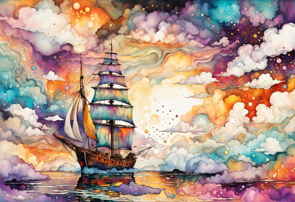 Sunset Waves in Abstract Alcohol Ink Style