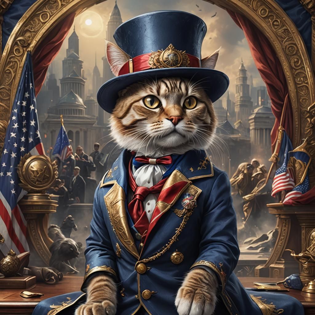 Cat dressed like president of usa