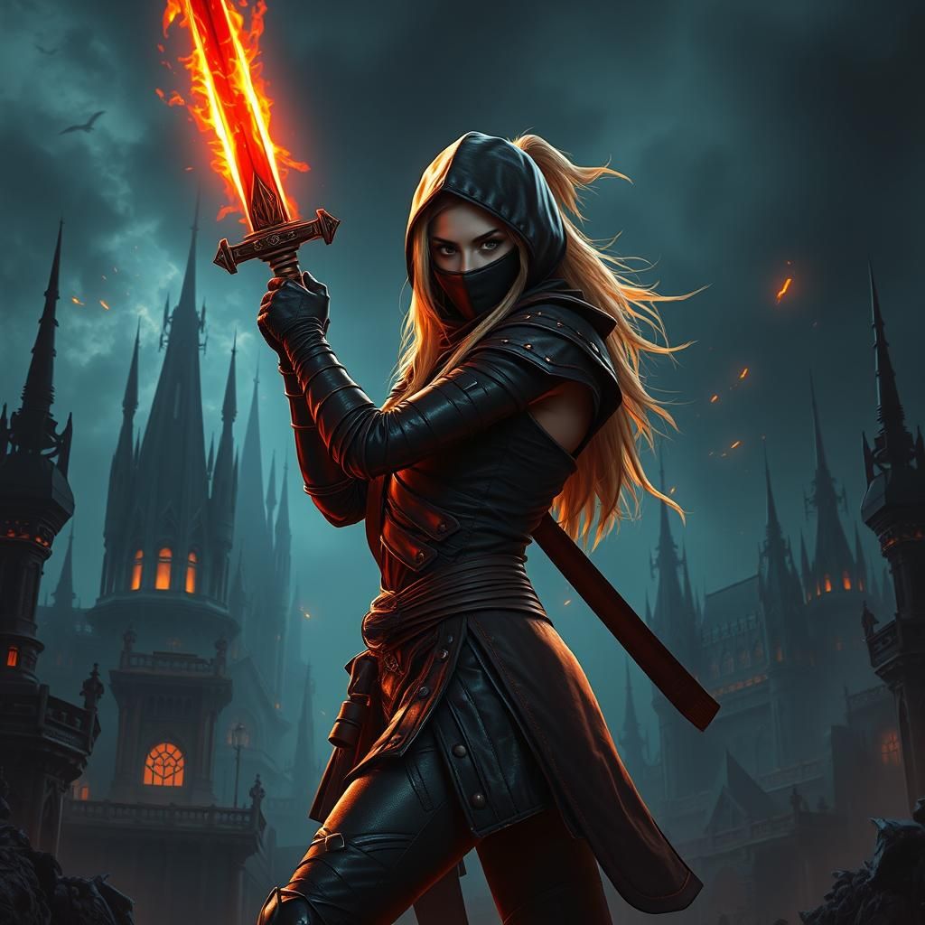 Ninja Warrior in Gothic Underworld: Digital Art