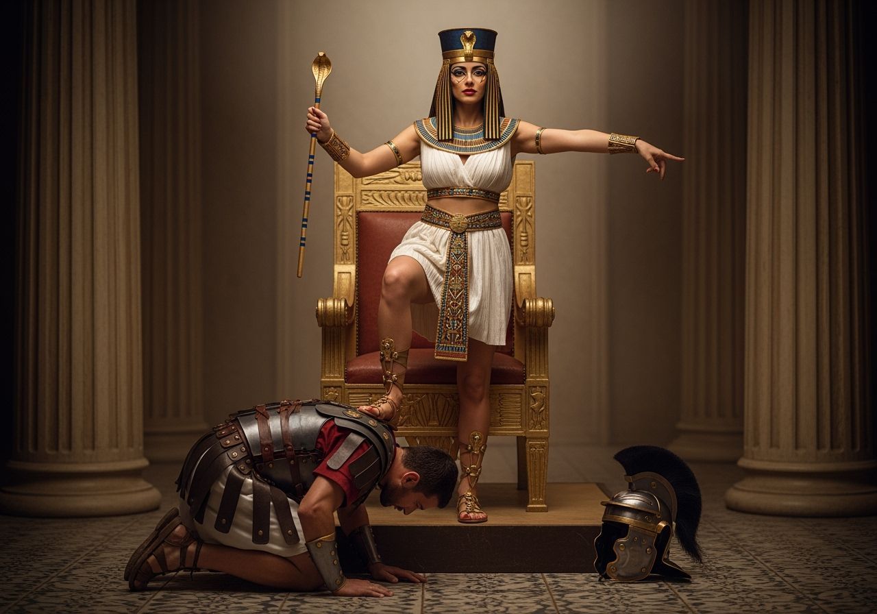 Regal Egyptian Queen Dominating Roman Soldier, Professional ...