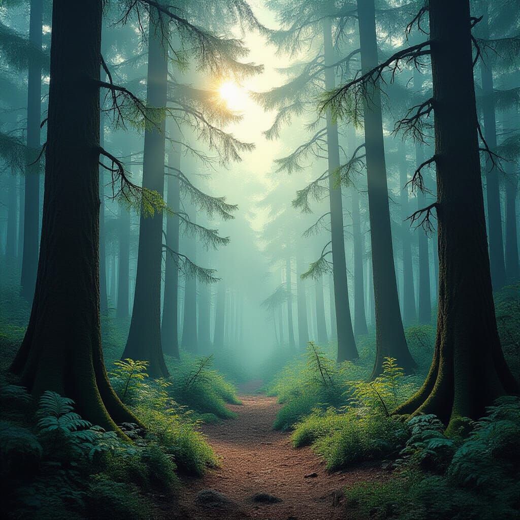 Psychedelic Surreal Forest Storm in Bosch and Druillet Style