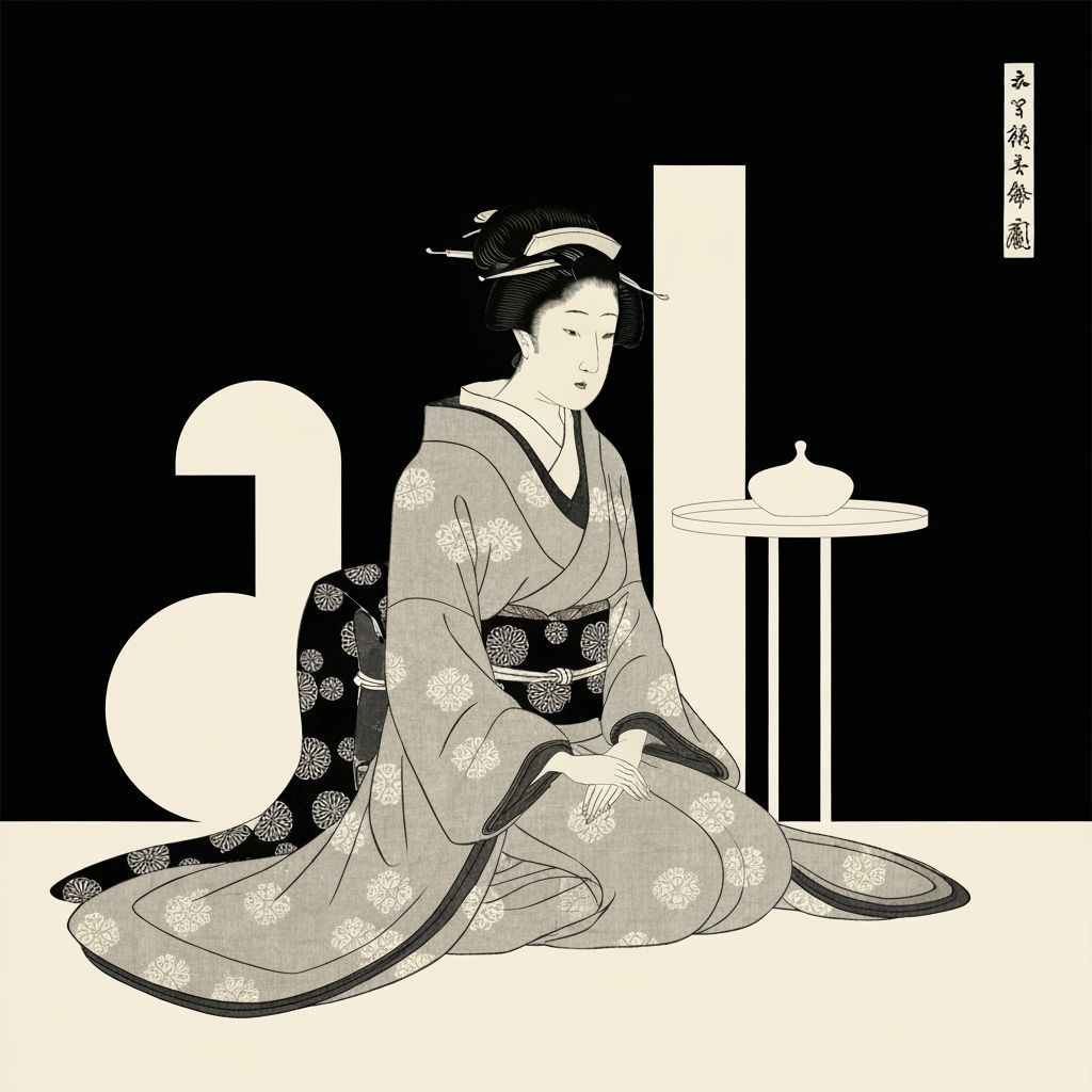 Melancholic Woman in Sumi-e Style Portrait