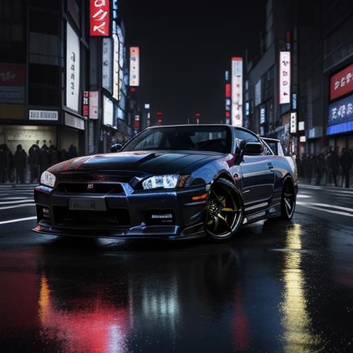 Nissan Skyline in Tokyo: Watercolor Poster Art
