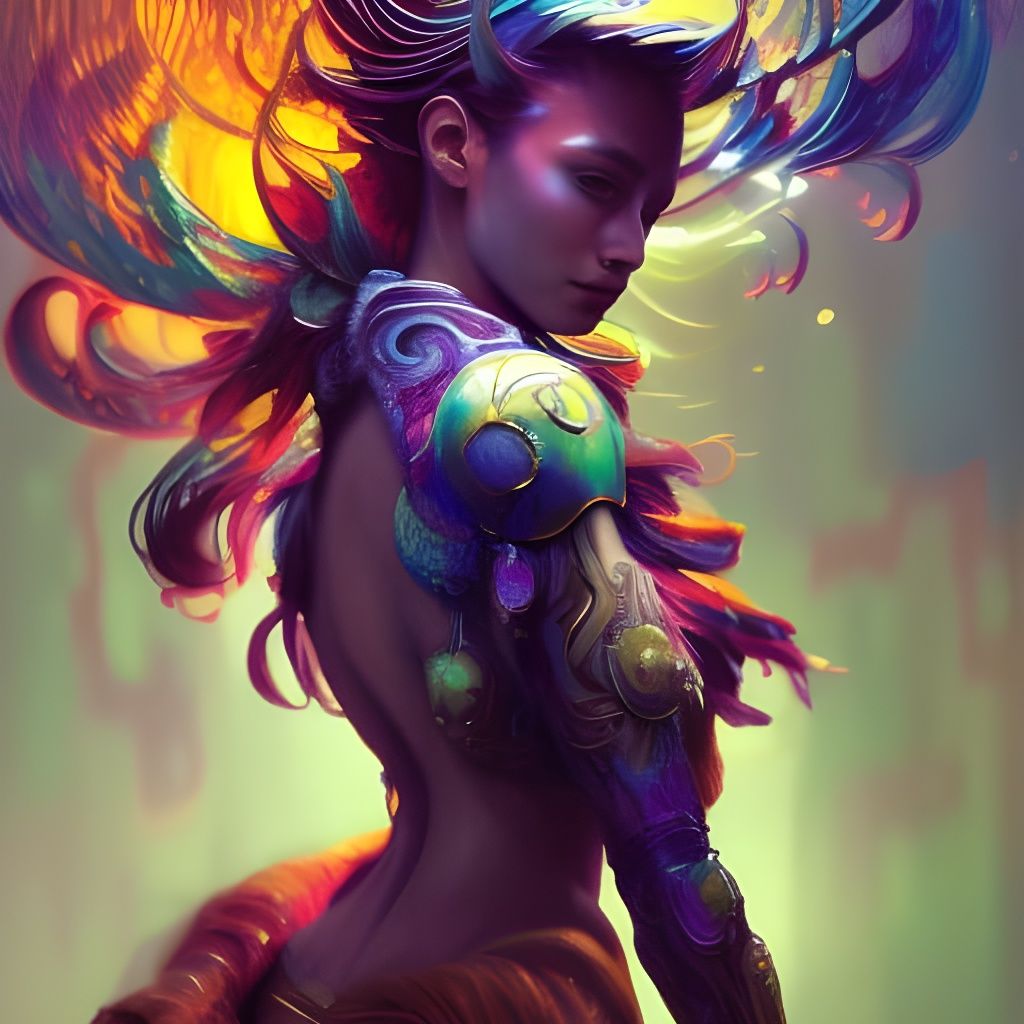 Fierce Dragon with Peacock Feathers in Cyberpunk Style