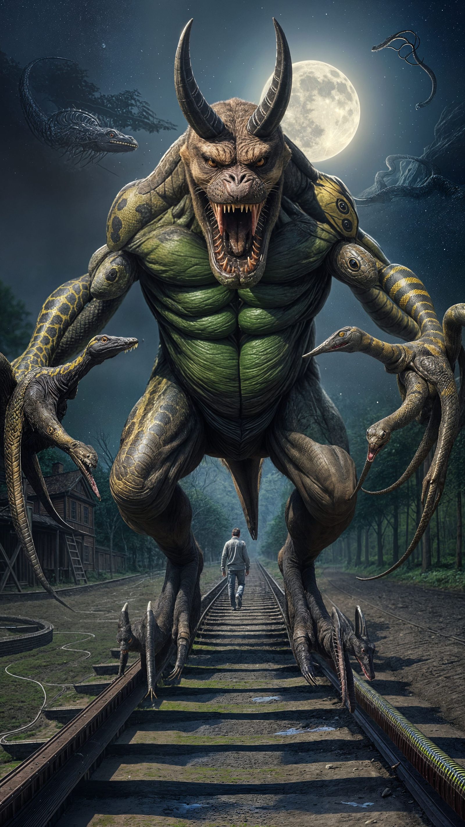 Moonlit Encounter with a Tall, Clawed Creature in a Wooded A...