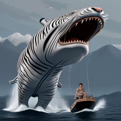 Surreal Whale-Tiger-Zebra Hybrid Attack by Dali