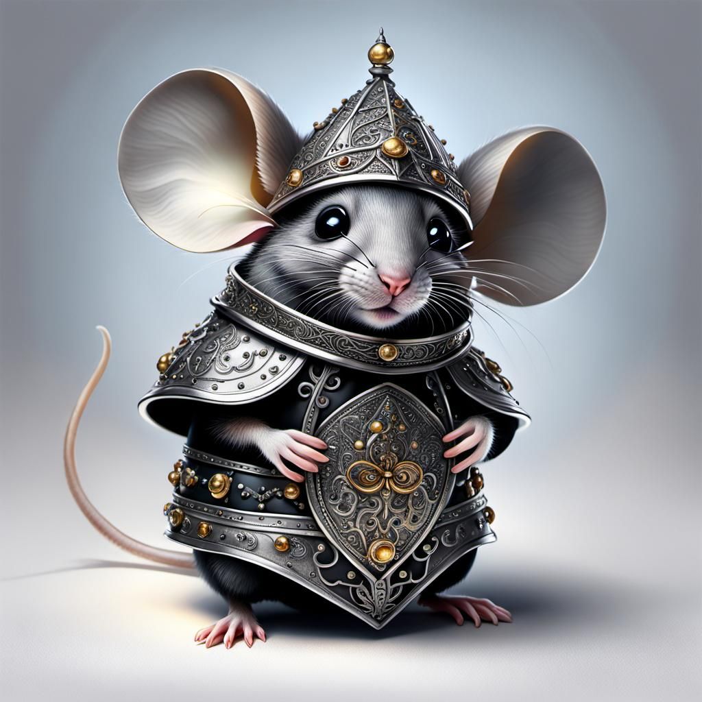 Mouse in Onyx Helmet: Magical Realism Art